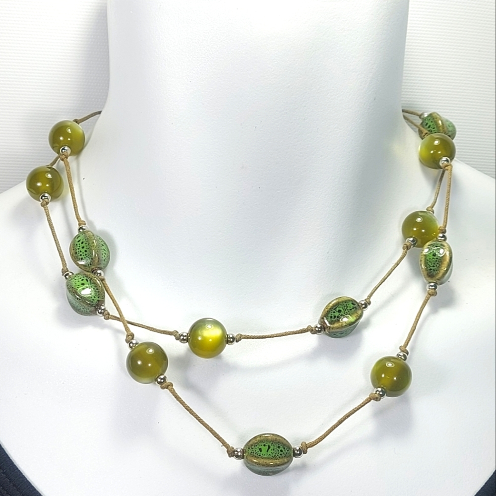 Bonita Green Multi Strand Layered Stone Ceramic Bead Necklace